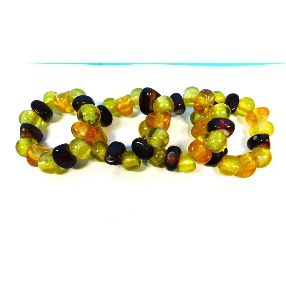 Glass Bead Napkin Rings Set of 4 Lampwork Handmade Amber Topaz Brown